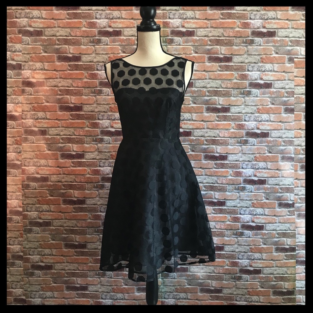 Betsey Johnson Lace Overlay Polka Dot Dress - Picture 1 of 5